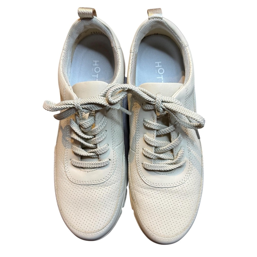 Hotter Gravity II Shoes Womens Size 8.5 Beige Leather Lace Up Comfort Sneakers